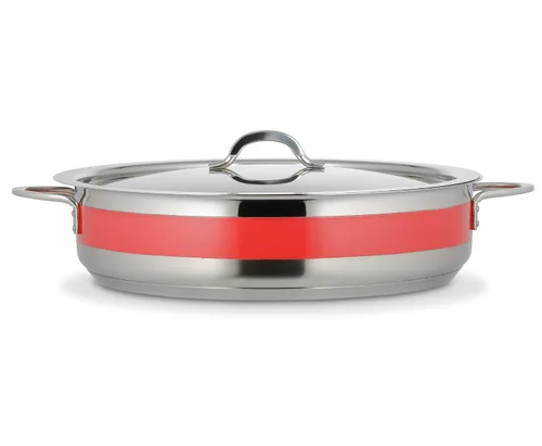Vista 2 de Bon Chef 60032CFOrange - Olla francesa clásica de acero inoxidable con parte inferior de inducción con tapa, capacidad de 9 cuartos de galón, 14-5/8