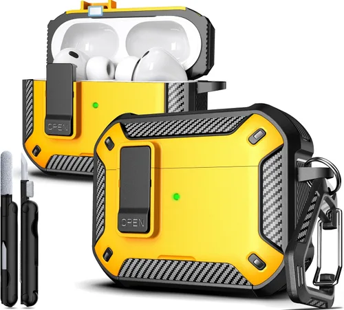 Vista 26 de R-fun Funda de carga compatible con AirPods de 2ª generación 2019, 1ª generación 2016, protección completa contra caídas, tapa desplegable