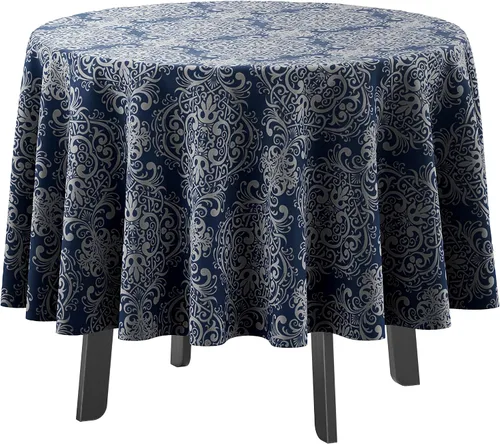 Vista 52 de Mantel redondo para interior/exterior de 58 pulgadas, mantel redondo impermeable para patio, manteles para mesa circular de primavera/verano