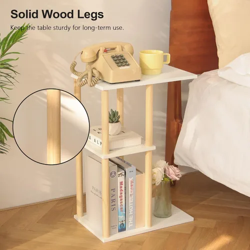 Vista 7 de AWASEN Mesa auxiliar en forma de C, mesa auxiliar pequeña para sofá, mesa de sofá de madera de 3 niveles mesa de café para sala de estar, espacio C