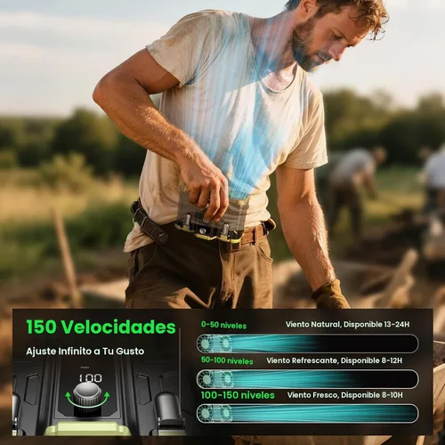 Vista 3 de coldSky Ventilador de cintura, ventilador de clip de velocidad de viento Verde