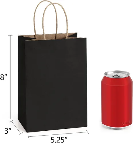 Vista 2 de BagDream Bolsas de papel kraft de 5.25 x 3 x 8 pulgadas, pequeñas bolsas de regalo de papel con asas a granel para recuerdos de fiesta, venta al por
