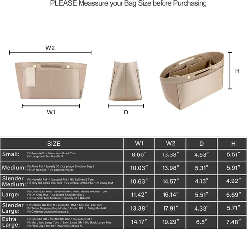 Vista 3 de ZTUJO Organizador de bolso para bolso y moldeador de bolsa, organizador de bolsa para Speedy Neverful, 6 tamaños (delgado mediano, beige sedoso)