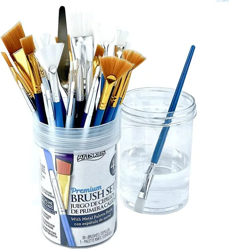 Vista 2 de ArtSkills Juego de pinceles de pintura acrílica, pinceles de pintura acrílica para pintura en lienzo, pinceles de pintura artesanal con cuchillo