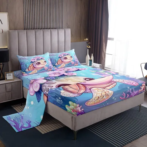 Vista 22 de Erosebridal Juego de sábanas de ballena náutica, tamaño individual, juego de ropa de cama vintage azul con ondas oceánicas para niños y niñas