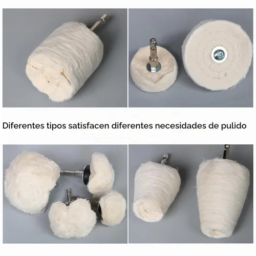 Vista 2 de Kit de 10 ruedas de pulido de algodón para taladro, ruedas de pulido para pulido de aluminio, cromo, acero inoxidable, metal, kit de pulido