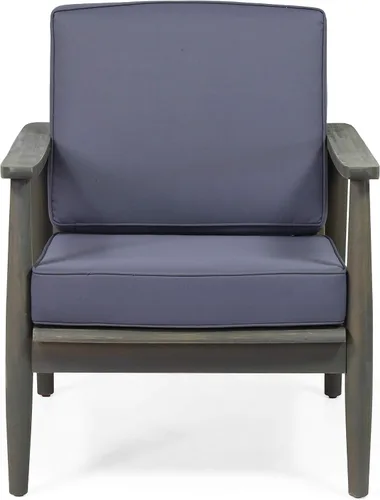 Vista 6 de Christopher Knight Home Willowbrook - Silla de club al aire libre con cojín, madera de acacia, color negro (juego de 2)