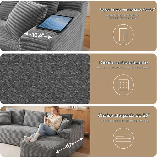 Vista 7 de Sofá sin hueso, sofás seccionales de 102.4 pulgadas para sala de estar con sofá en forma de L Sofá Cloud seccional con diván, sofá modular de nube
