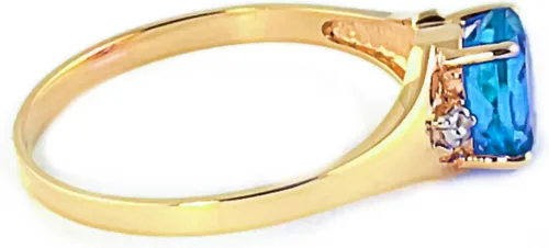 Vista 3 de Galaxy Gold GG Anillo de oro amarillo de 18 quilates con diamantes naturales y topacio azul