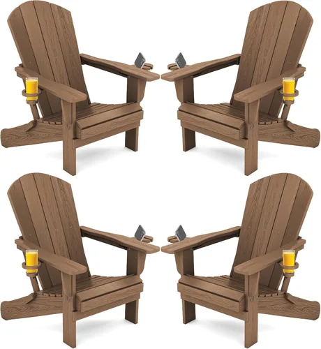 Vista 33 de SERWALL Silla Adirondack plegable, Silla Adirondack HDPE con textura de madera - gris Compuesto de HDPE, impermeable, grano de madera, taza