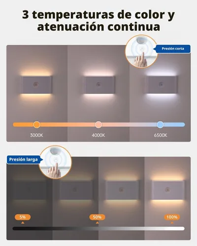 Vista 2 de wowatt Luz de escalera recargable con sensor de movimiento, luces de noche blancas con montaje magnético, luces de escalera regulables para Blanco