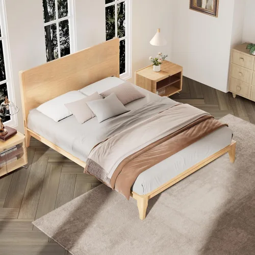 Vista 15 de Cama de plataforma tamaño Queen con cabecero y estribo, color marrón