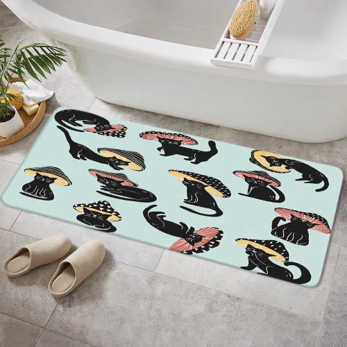 Vista 15 de MERCHR Tapete de baño con diseño de hongo y gato divertido para baño, estética, única, divertida, divertida, azul, tapete antideslizante, para baño