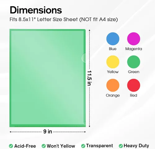 Vista 2 de KTRIO Paquete de 12 fundas de plástico transparente para carpetas, 6 colores surtidos, bolsillos para proyectos de documentos para papel