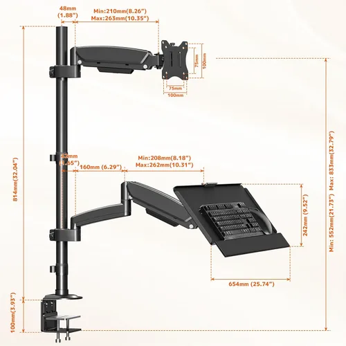 Vista 7 de PUTORSEN Soporte de escritorio para monitor de pie sentado para pantallas de 17 a 32 pulgadas, brazo articulado de movimiento completo ajustable