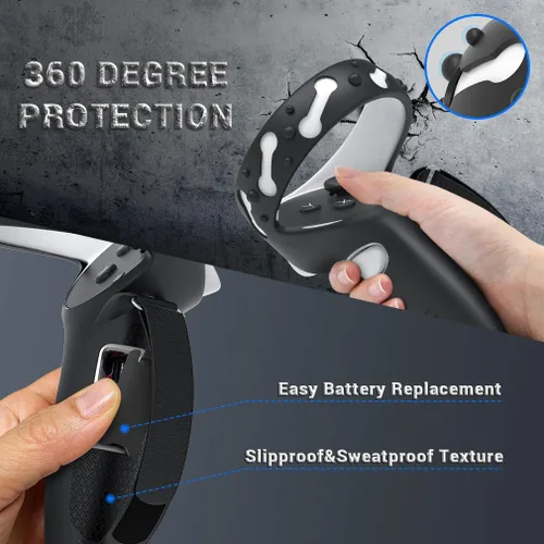 Vista 5 de Empuñaduras de control para Oculus Quest 2, diseño extendido mejorado para controlador de realidad virtual para Quest 2, accesorios protector