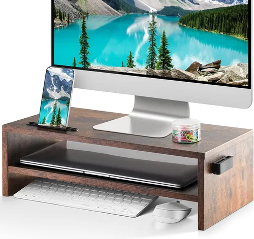 Vista 11 de Marbrasse Soporte elevador para monitor, paquete de 2 soportes para monitor de computadora de 16.5 pulgadas, 2 niveles, soporte de impresora