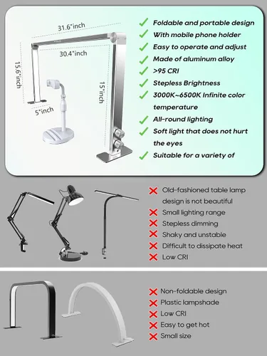 Vista 6 de STOLAS Nail Tech - Lámpara de manicura LED regulable de 4000 K-6000 K, luz de escritorio para tecnología de uñas, color plateado