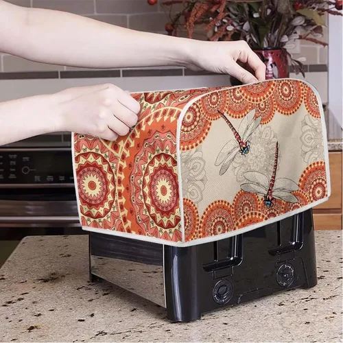 Vista 3 de doginthehole Cubierta para tostadora de libélula para cocina, fundas de electrodomésticos pequeños, estilo bohemio, para microondas, tostadora