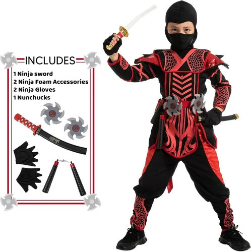Vista 3 de Spooktacular Creations Halloween Boy Ninja Costume, dragon Outfit Set for Kids 12-14yrs