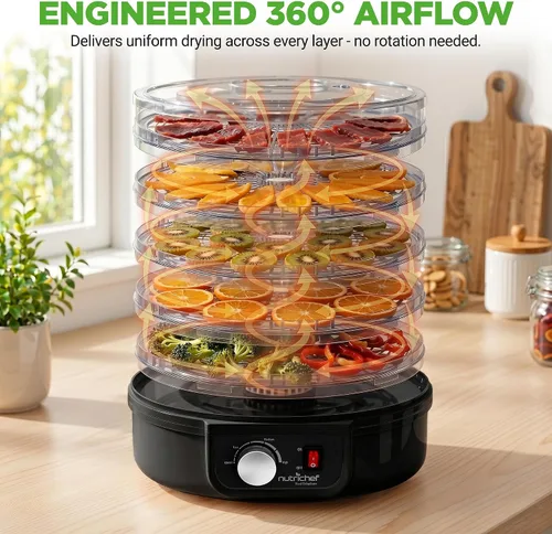 Vista 3 de NutriChef - Máquina deshidratadora de alimentos, ideal para carne seca, carnes, champiñones, frutas y verduras, sin BPA y deshidratación uniforme, 5