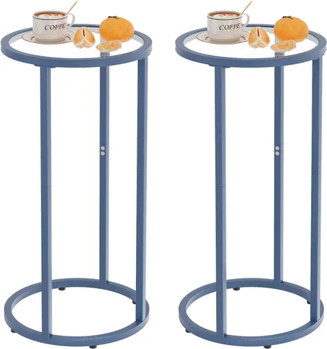 Vista 13 de Mesa auxiliar redonda, mesa C de cristal, mesa auxiliar para sofá, mesa de aperitivos de vidrio templado con marco de metal, mesa de noche