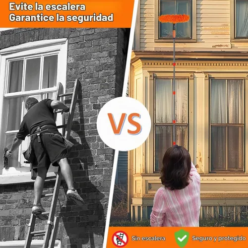 Vista 3 de Tonmp - Escobilla de lavado de ventanas 2 en 1 de alcance de más de 20 pies con barra de extensión empalmable de 3 a 14 pies, herramienta