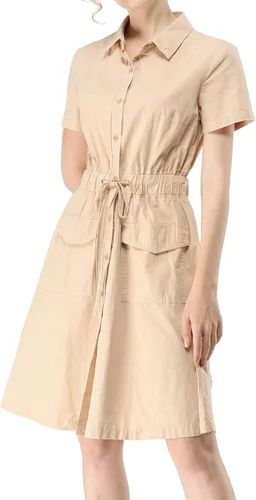 Vista 2 de Allegra K Vestidos Safari de algodón con botones para mujer