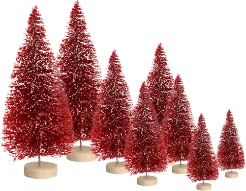Vista 9 de Árbol de Navidad artificial con 4 tamaños, árbol de Navidad con base de madera para decoración de mesa del hogar, adornos de Navidad, decoraciones