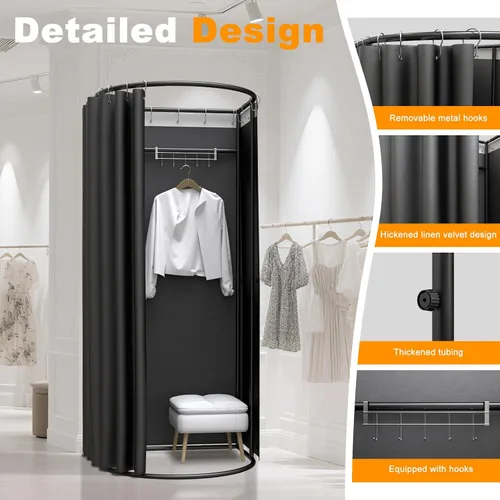 Vista 3 de AMSXNOO Vestidor de tienda de ropa, vestidor de fuerte carga con rodamiento de carga, extraíble, portátil, estable, privacidad, vestidor para Negro
