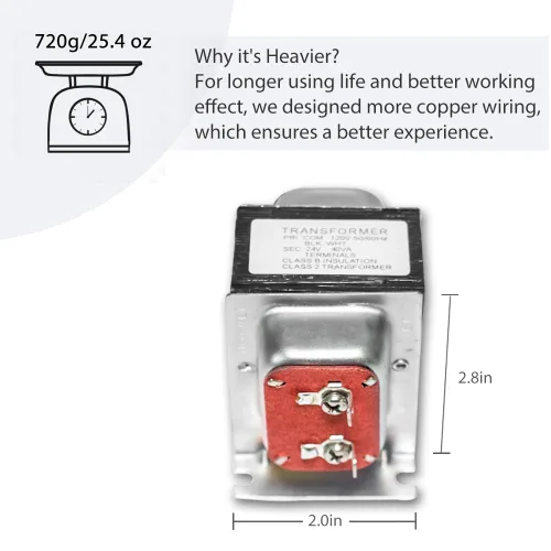 Vista 3 de VIIVRIA Transformador de timbre de puerta de 24 V 40 VA, núcleo de cobre resistente para Ring Pro/2 y Nest Hello, fuente de alimentación cableada