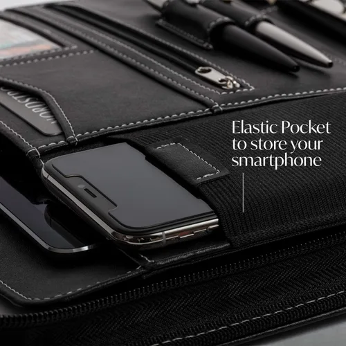 Vista 3 de Cartera profesional de cuero Carpeta con cremallera para entrevistas de negocios Organizador de 3 anillos para tabletas de hasta 13 pulgadas