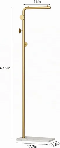 Vista 6 de HKaikzo - Soporte para abrigos dorado, perchero independiente con acabado de acero satinado y base natural de mármol estable, para abrigos