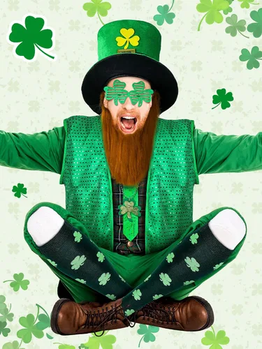 Vista 7 de Yinder Juego de 8 piezas de disfraz del día de San Patricio, chaleco de lentejuelas, sombrero de duende de trébol, lentes de bigote de imitación