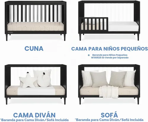 Vista 5 de Delta Children Bowie Cuna acrílica convertible 4 en 1 - Certificado Greenguard Gold, ébano negro