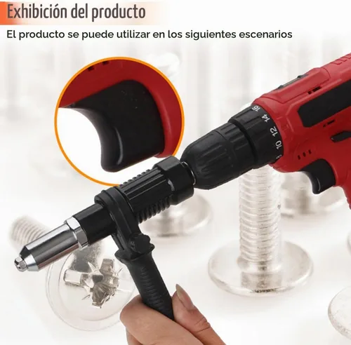 Vista 5 de Kit de adaptador de pistola de remache Pop, taladro eléctrico sin cable con accesorios de remache, con 4 cabezas de remache de 2.4mm, 3.2mm, 4.0mm