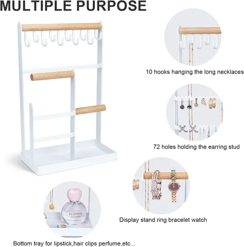 Vista 5 de V-LAFUYLIFE Organizador de joyas, soporte para collares, organizador de 6 niveles para árbol de joyería con soporte para pulsera, bandeja