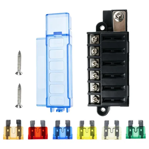 Vista 7 de Caja de fusibles de hoja de 4 vías con cubierta DC 32V ATO Blade Fuse Box Block Holder para coche barco