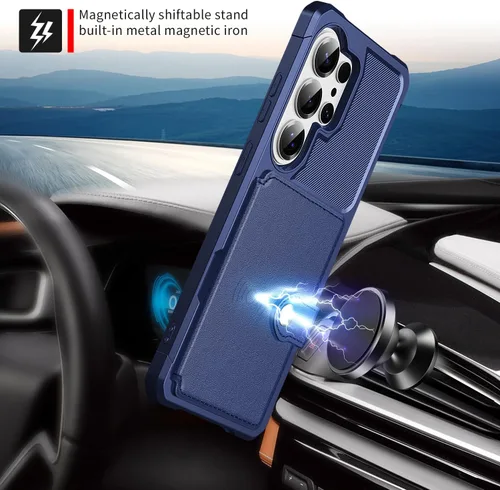 Vista 12 de Funda para Samsung Galaxy S21 Ultra con tarjetero, compatible con soporte magnético para automóvil, resistente a los golpes, resistente, suave, TPU