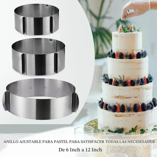 Vista 2 de CALIFORNIA CADE ELECTRONIC Molde para Pastel - Aro para Pastel - Aro Redondo Ajustable de Acero Inoxidable de 6 a 12 Pulgadas, Aro de Horneado de 6