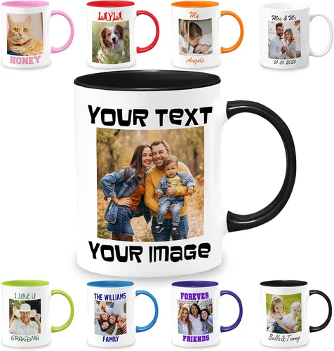 Vista 2 de Tazas de café personalizadas tazas de cerámica personalizadas añadir imagen crear logotipo con texto 11oz