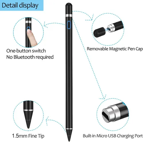 Vista 5 de Lápiz capacitivo para pantalla táctil, DOGAIN Lápiz para iPad de 1.5mm de punta fina recargable, Lápiz para tableta para dibujar/escribir/jugar