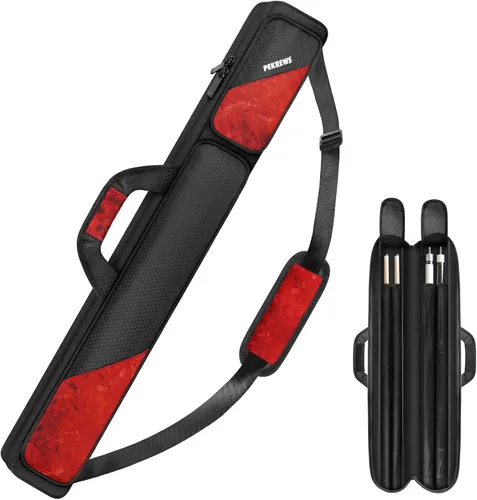 Vista 23 de Estuche para taco de billar, estuche para palos de billar 2x2 con capacidad para 2 palos con 2 bolsillos con cremallera para accesorios, bolsa