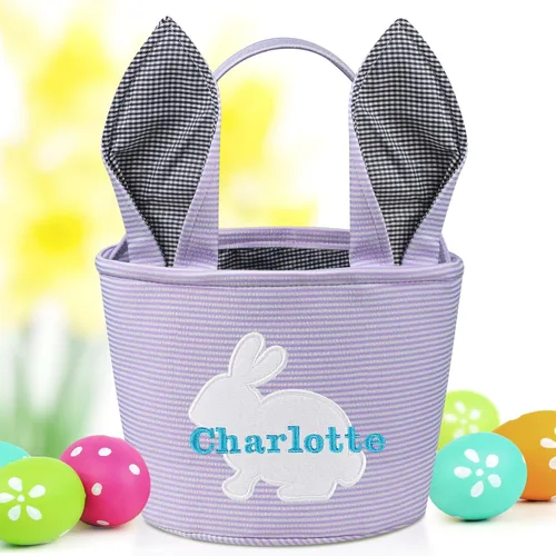 Vista 17 de Canastas de Pascua personalizadas para niños, conejo azul, 018B-azul
