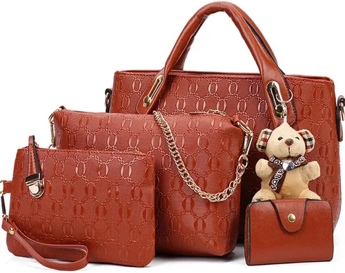Vista 24 de FiveloveTwo. Bolso de mano para mujer, 4 piezas, con asa superior, bolsa de hombro, soporte para tarjetas