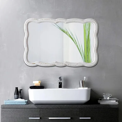 Vista 5 de Espejo de pared rectangular festoneado de 16 x 24 pulgadas, espejo de baño rústico de madera envejecida, espejo ondulado vintage sobre el tocador