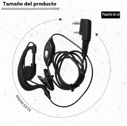 Vista 2 de 10 pares de auriculares para walkie talkie con micrófono de 2 pines, micrófono de auricular para radio bidireccional, auricular de un solo cable