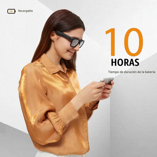 Vista 4 de OhO Gafas inteligentes, gafas de sol polarizadas con altavoz Bluetooth, protección UV para atletismo/exteriores y control de voz, unisex (lente gris)