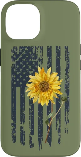 Vista 4 de iPhone 16 Yellow Sunflower Patriotic US American Flag Women Sage Green Case