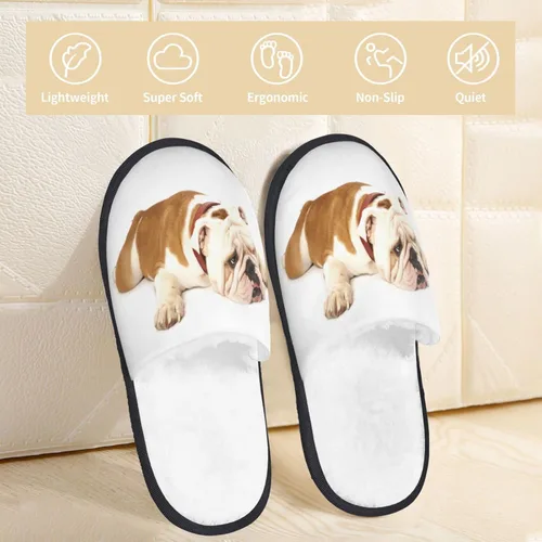 Vista 3 de Zapatillas peludas de invierno de Bulldog inglés, cálidas y acogedoras, pantuflas de casa para hombres y mujeres